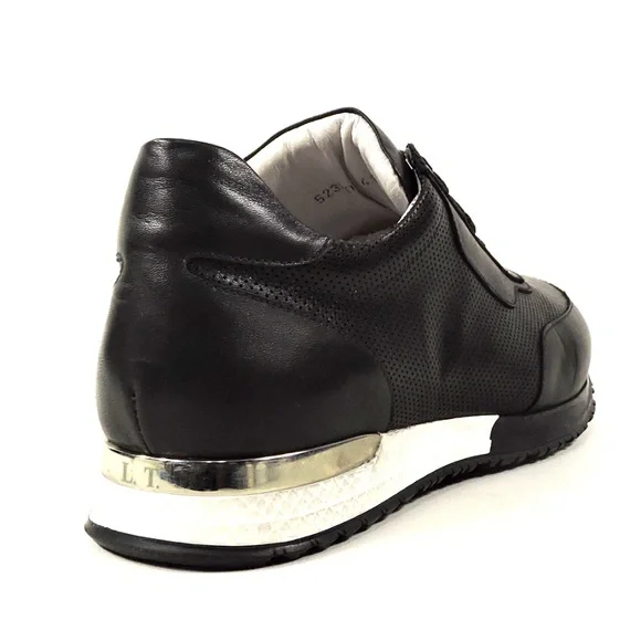 LUIGI TRAINI 🇮🇹 MEN'S BLACK LEATHER COMFORT SNEAKERS